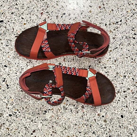 Merrell Around Town Sunvue woven sandal hot coral orange blue 10 - Picture 3 of 6